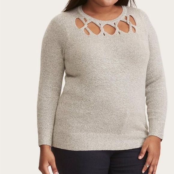 torrid Sweaters - Torrid Slash Yoke Pullover Knit Sweater Grey Gray Plus Size 1X